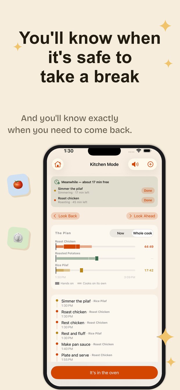 The app showing how many minutes are free while things cook unattended